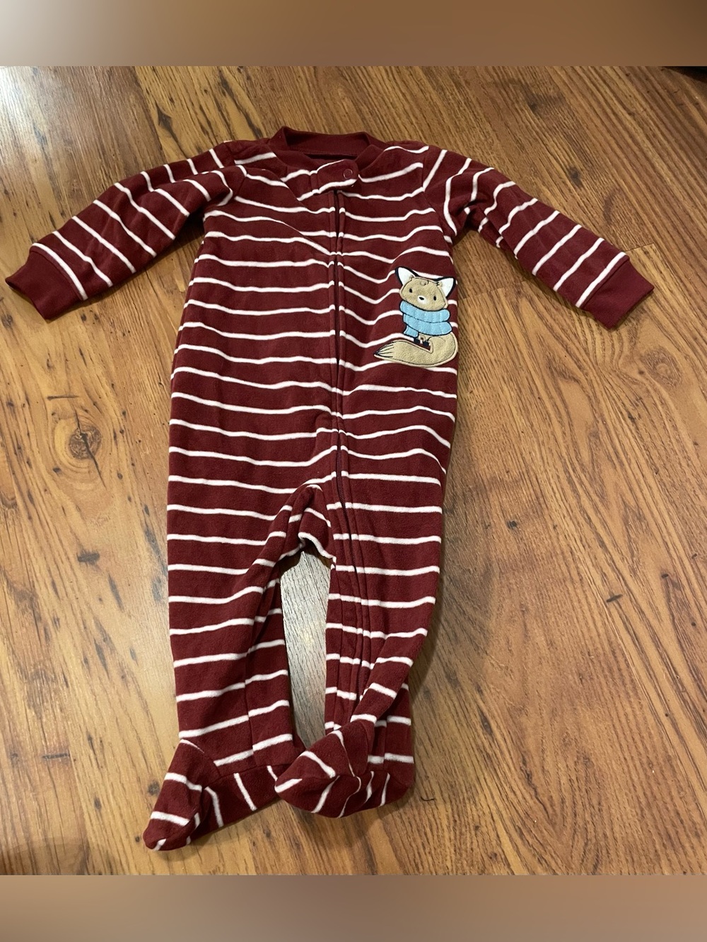 Carter's Burgundy and White Striped Footed One-Piece with Fox Patch